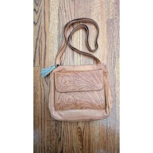 Vintage Tooled Leather Crossbody Purse Made In Paraguay